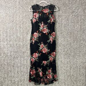 Calvin Klein Dress Women’s 8 Black and Red Floral Lace Sleeveless Trumpet Midi